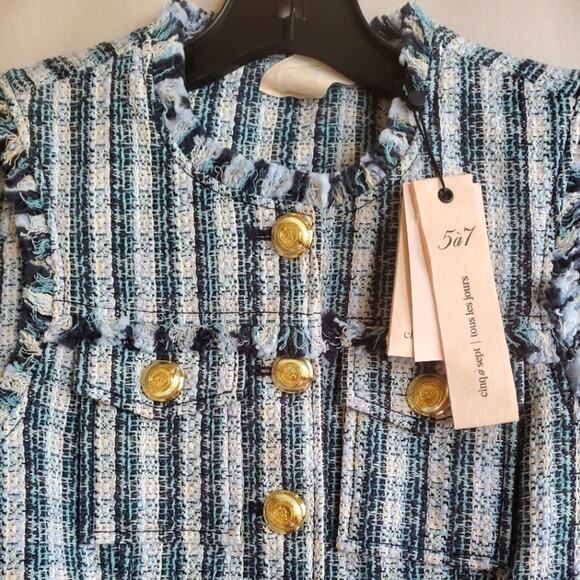 NWT$365 Cinq a Sept Matilda Tweed Reenee Vest Blazer in Navy Multi Sz XS - Picture 9 of 16